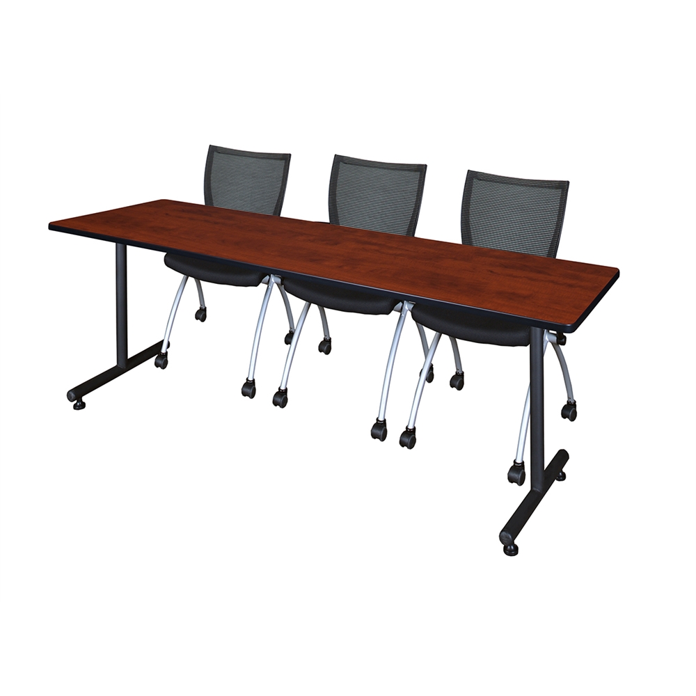 84" x 24" Kobe Training Table- Cherry & 3 Apprentice Chairs- Black. Picture 1
