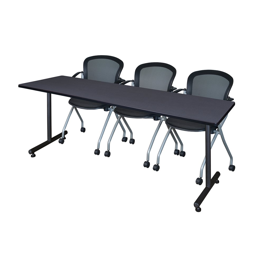 84" x 24" Kobe Training Table- Grey and 3 Cadence Nesting Chairs. Picture 1