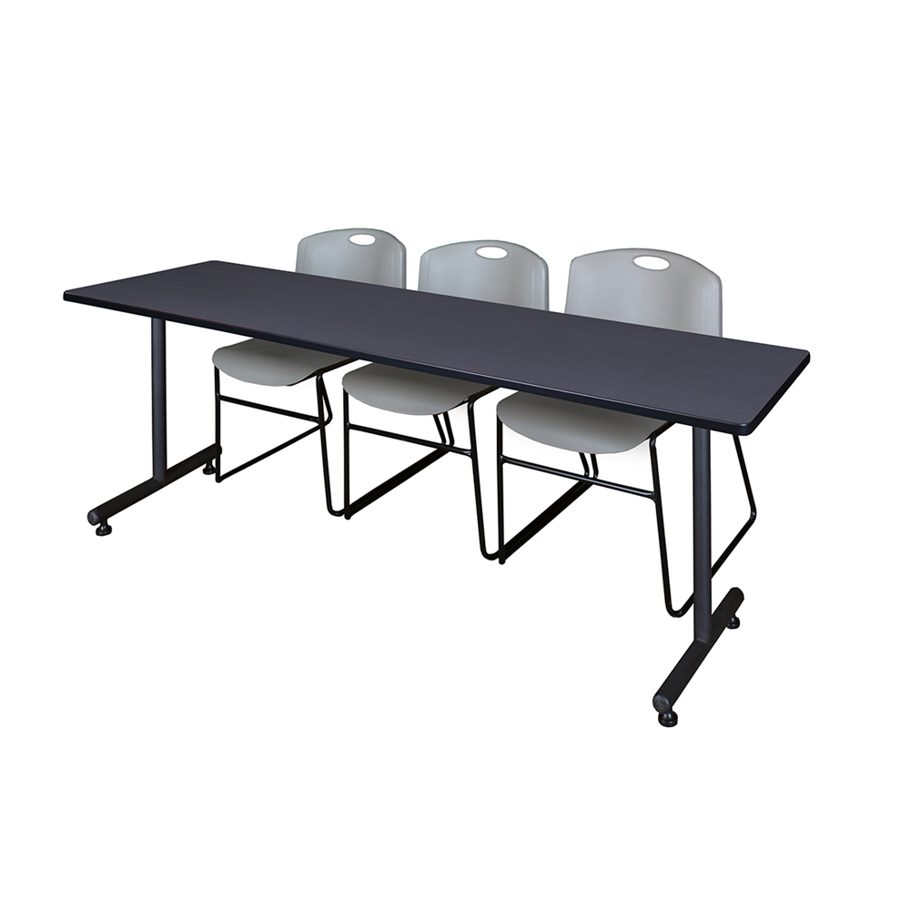 84" x 24" Kobe Training Table- Grey & 3 Zeng Stack Chairs- Grey. Picture 1