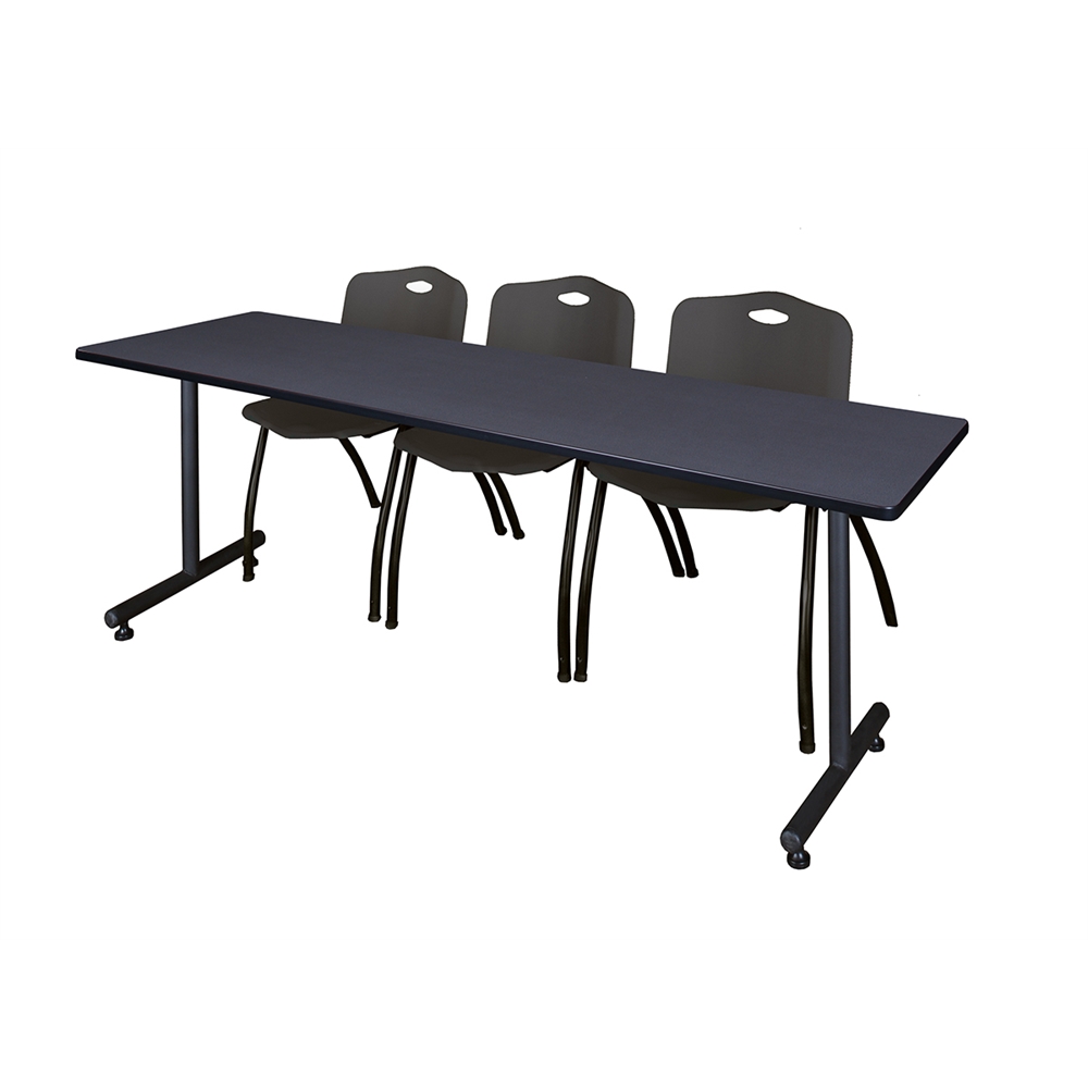 84" x 24" Kobe Training Table- Grey & 3 'M' Stack Chairs- Black. Picture 1