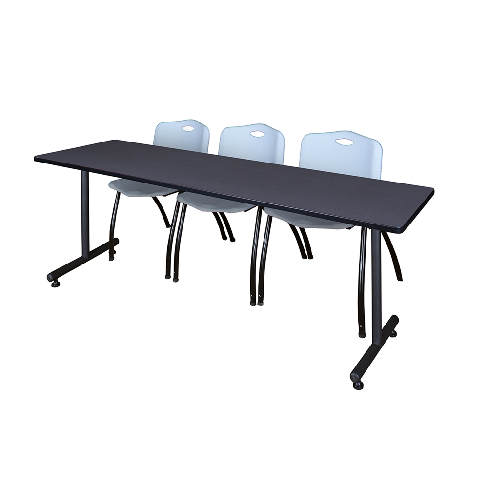84" x 24" Kobe Training Table- Grey & 3 'M' Stack Chairs- Grey. Picture 1