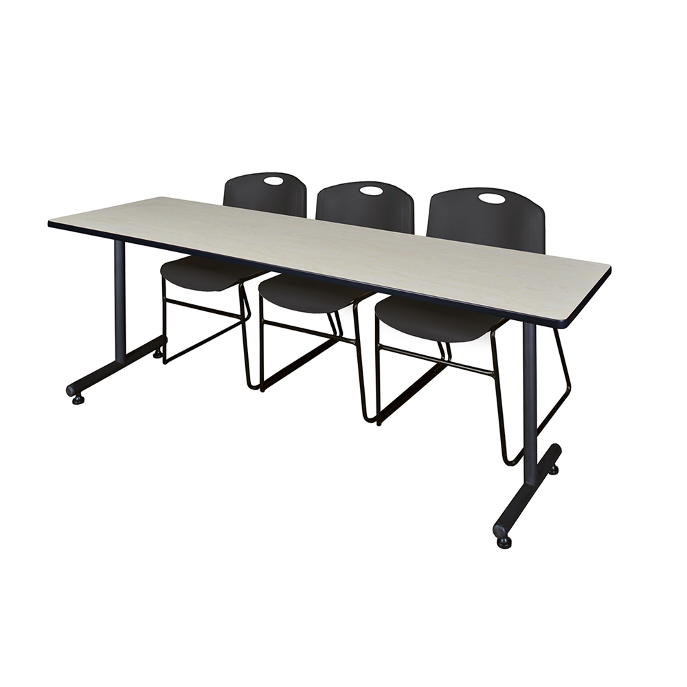 84" x 24" Kobe Training Table- Maple & 3 Zeng Stack Chairs- Black. Picture 1
