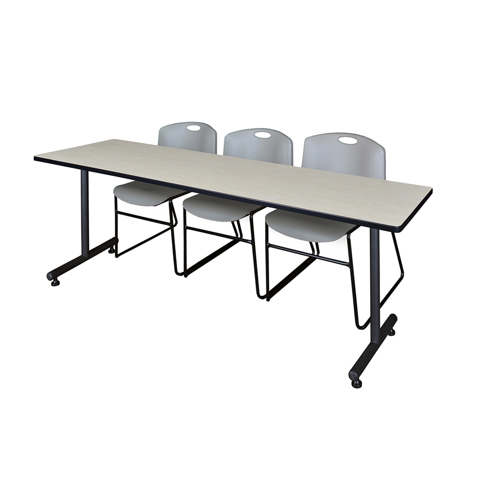 84" x 24" Kobe Training Table- Maple & 3 Zeng Stack Chairs- Grey. Picture 1