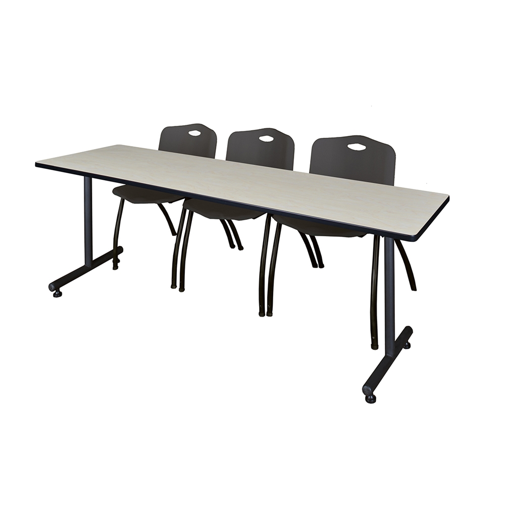 84" x 24" Kobe Training Table- Maple & 3 'M' Stack Chairs- Black. Picture 1