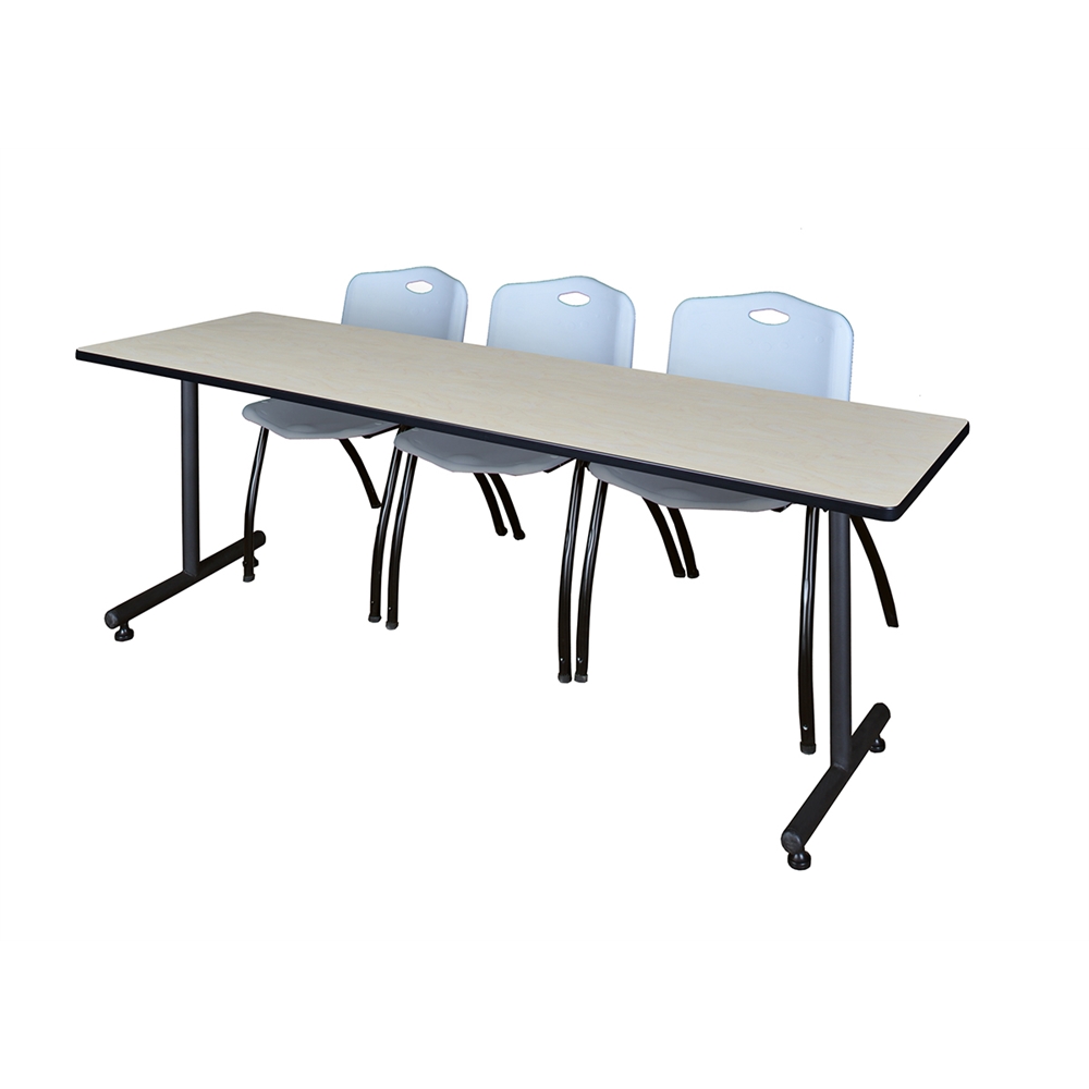 84" x 24" Kobe Training Table- Maple & 3 'M' Stack Chairs- Grey. Picture 1