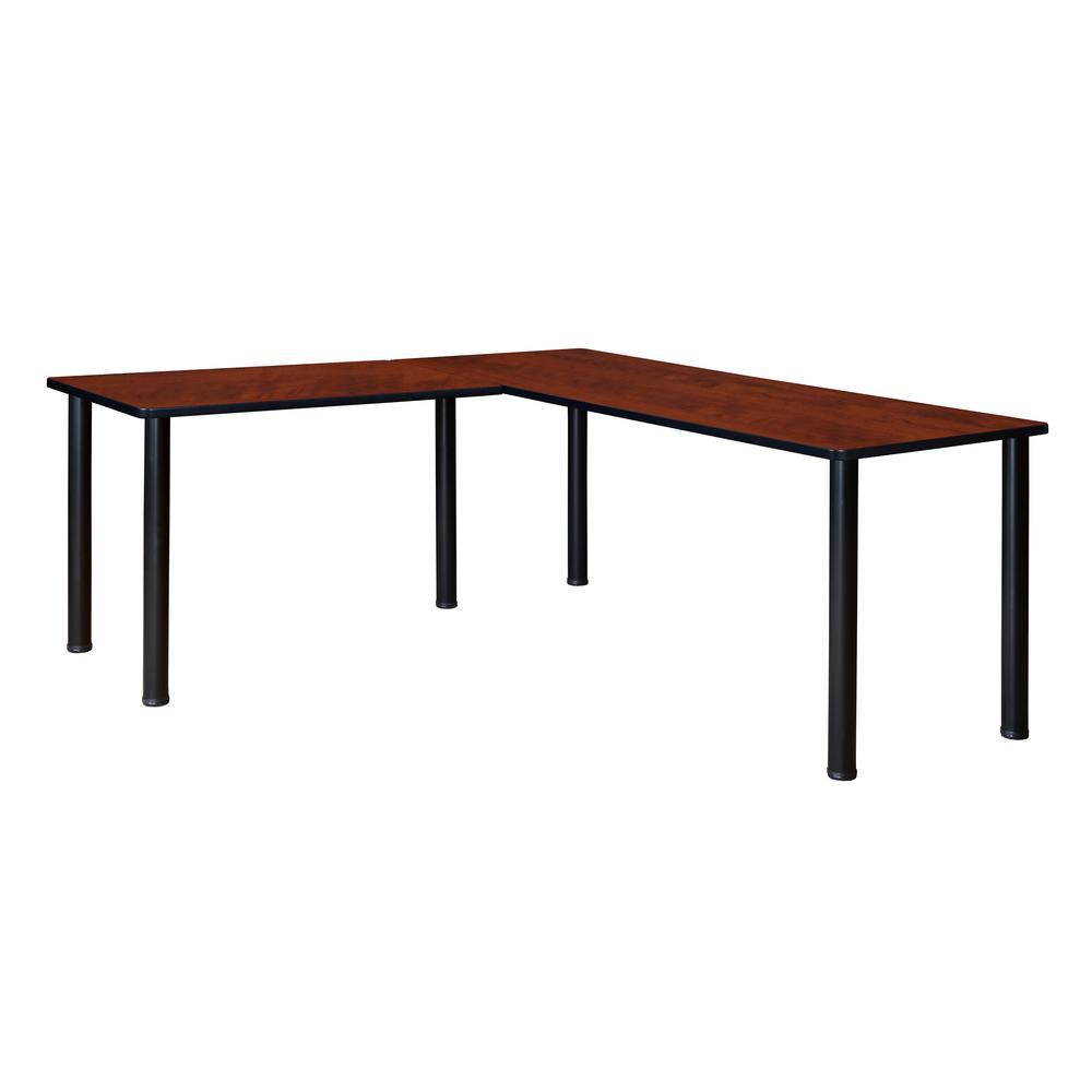 Kee 60" L-Desk with 42" Return, Cherry/Black. Picture 1