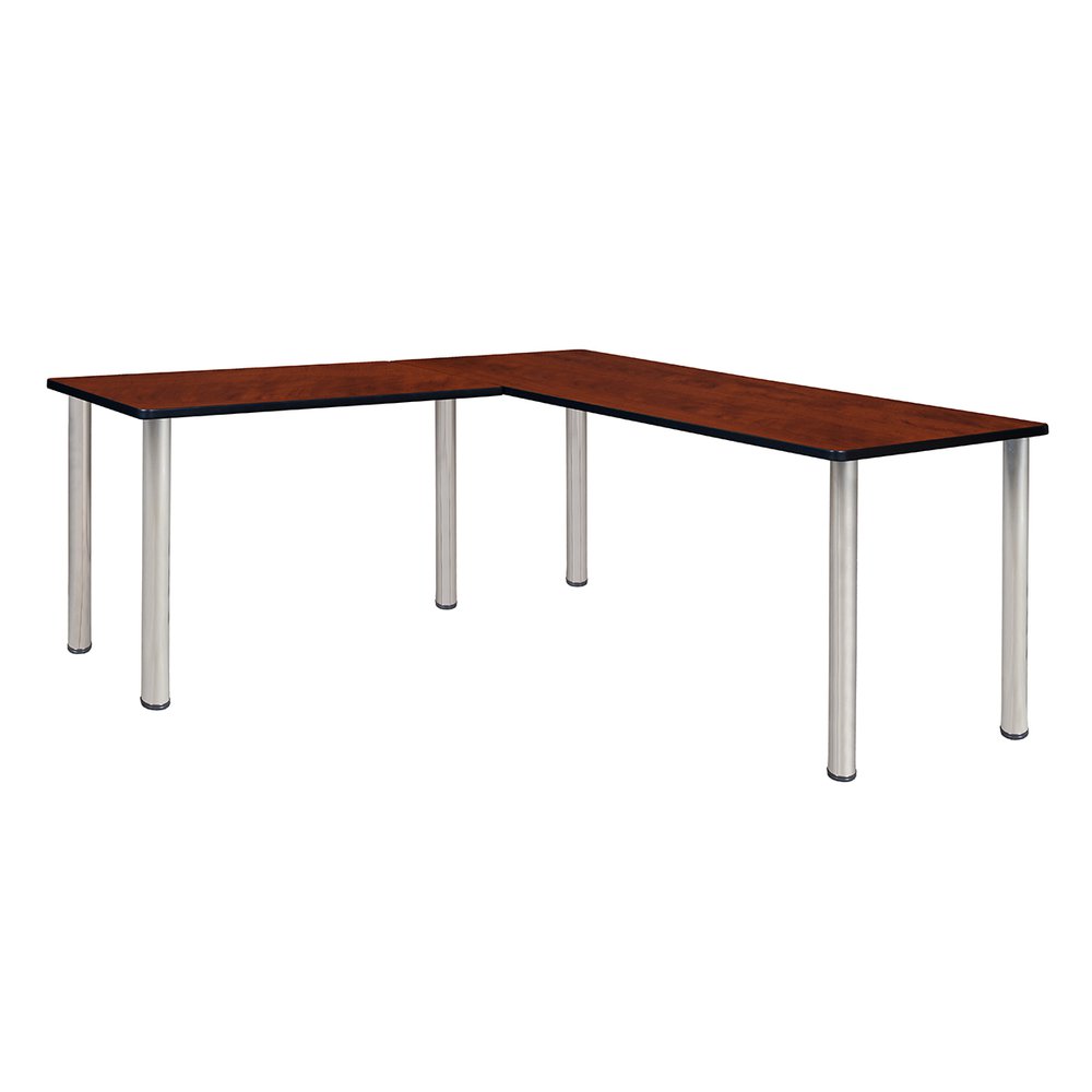 Kee 60" L-Desk with 42" Return, Cherry/Chrome. Picture 1