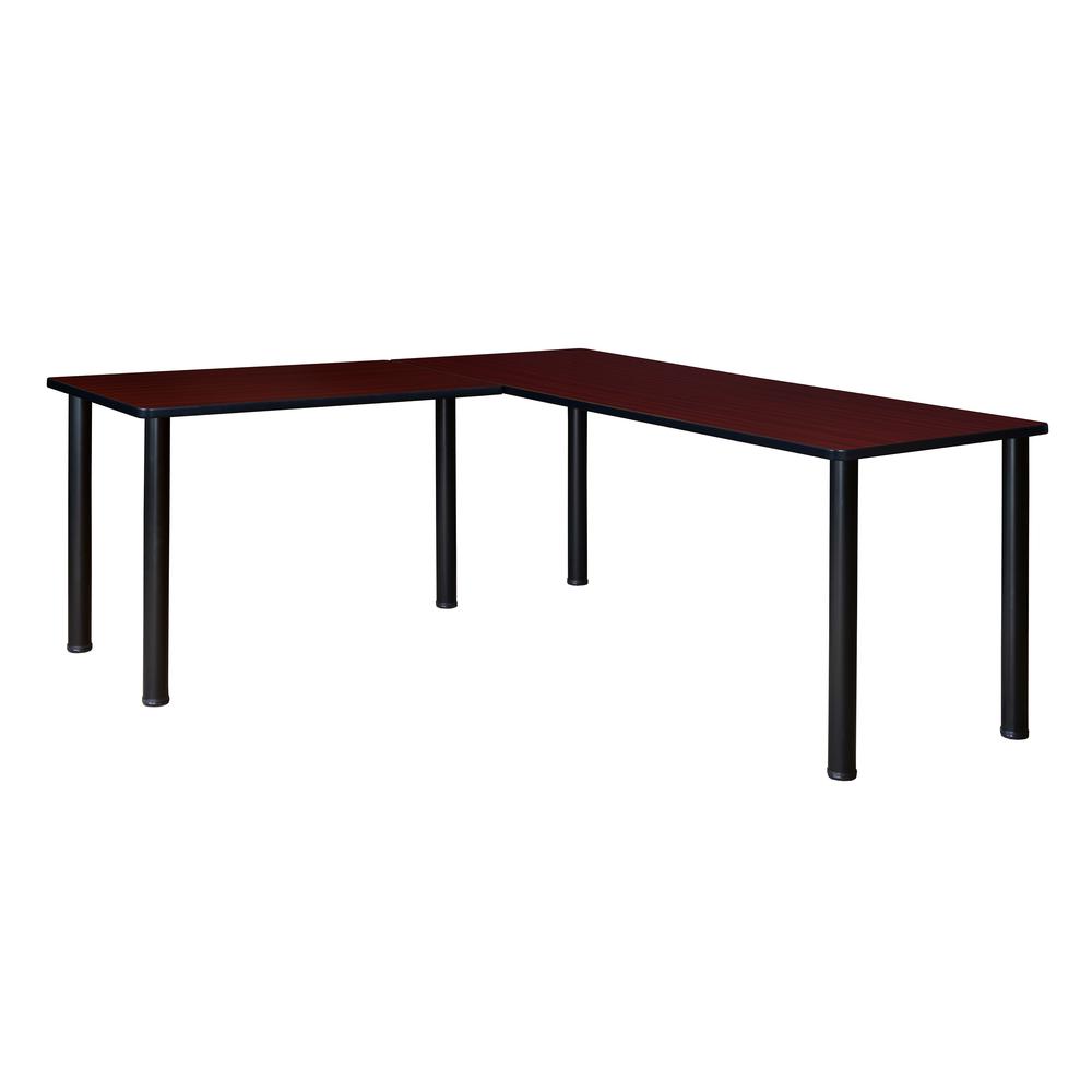 Kee 60" L-Desk with 42" Return, Mahogany/Black. Picture 1