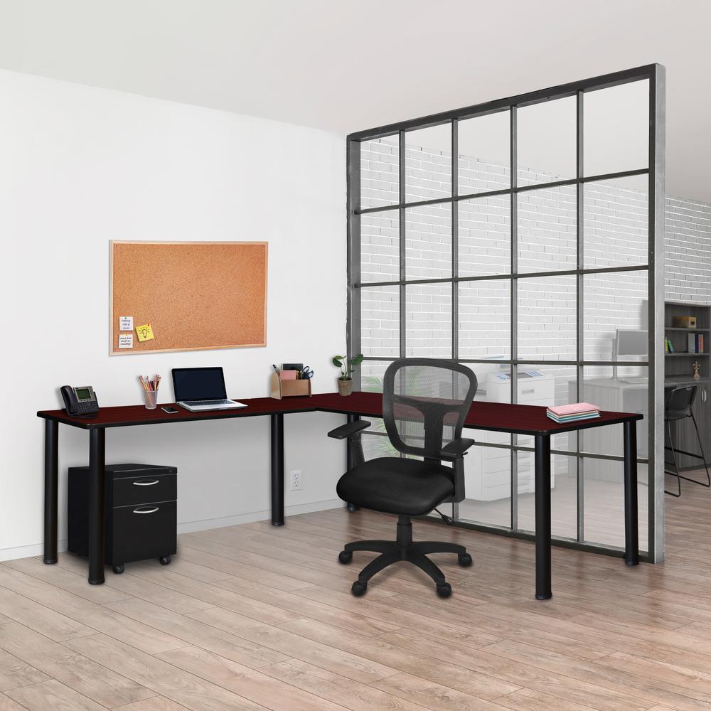 Kee 60" L-Desk with 42" Return, Mahogany/Black. Picture 4