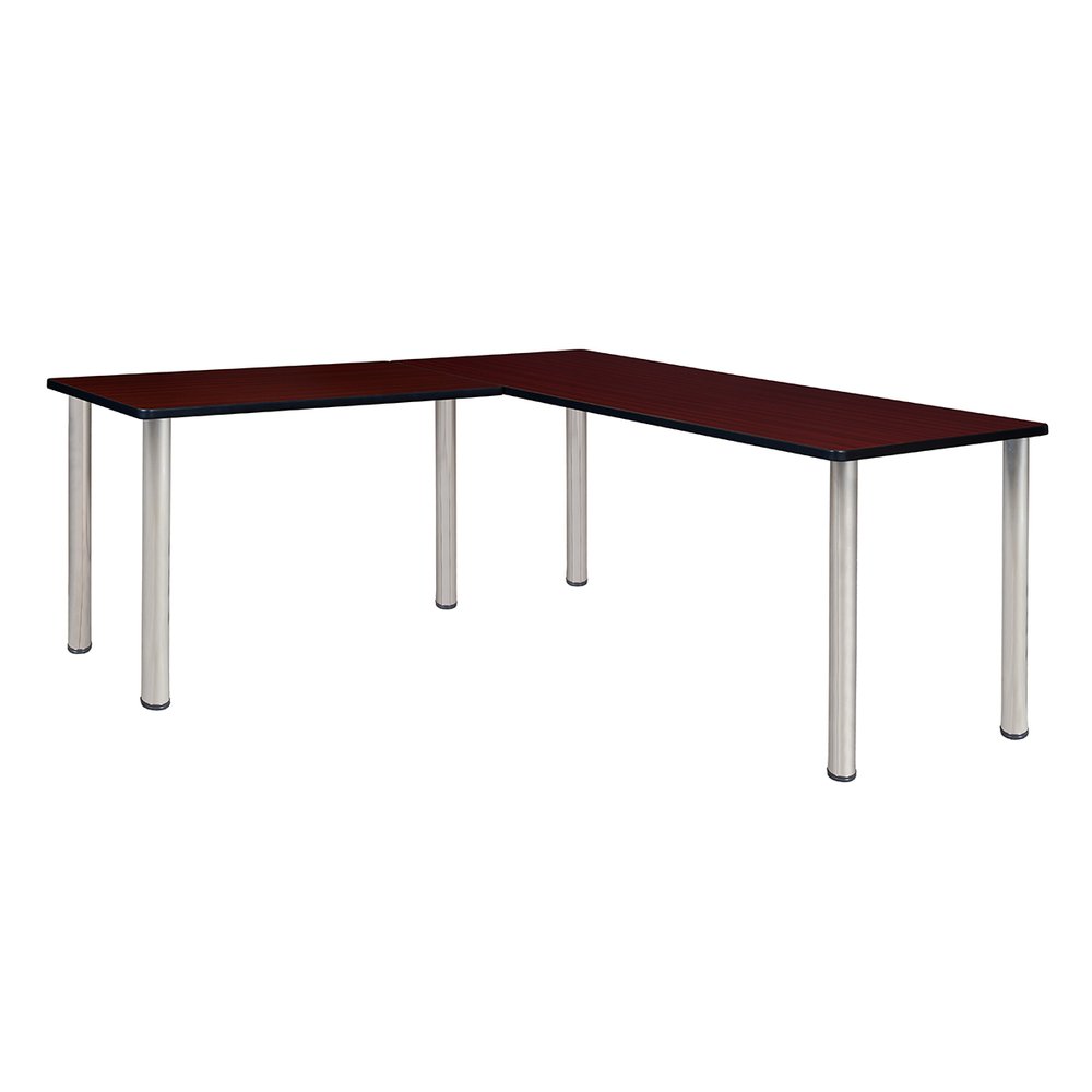 Kee 60" L-Desk with 42" Return, Mahogany/Chrome. Picture 1