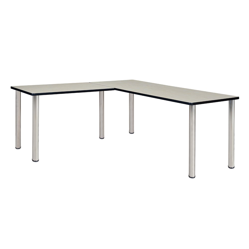 Kee 60" L-Desk with 42" Return, Maple/Chrome. Picture 1
