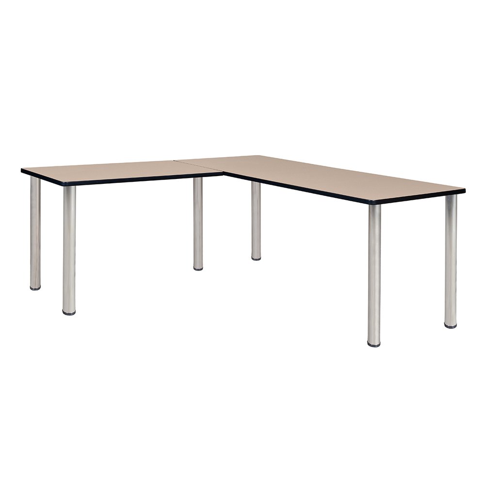 Kee 66" L-Desk with 42" Return, Beige/Chrome. Picture 1