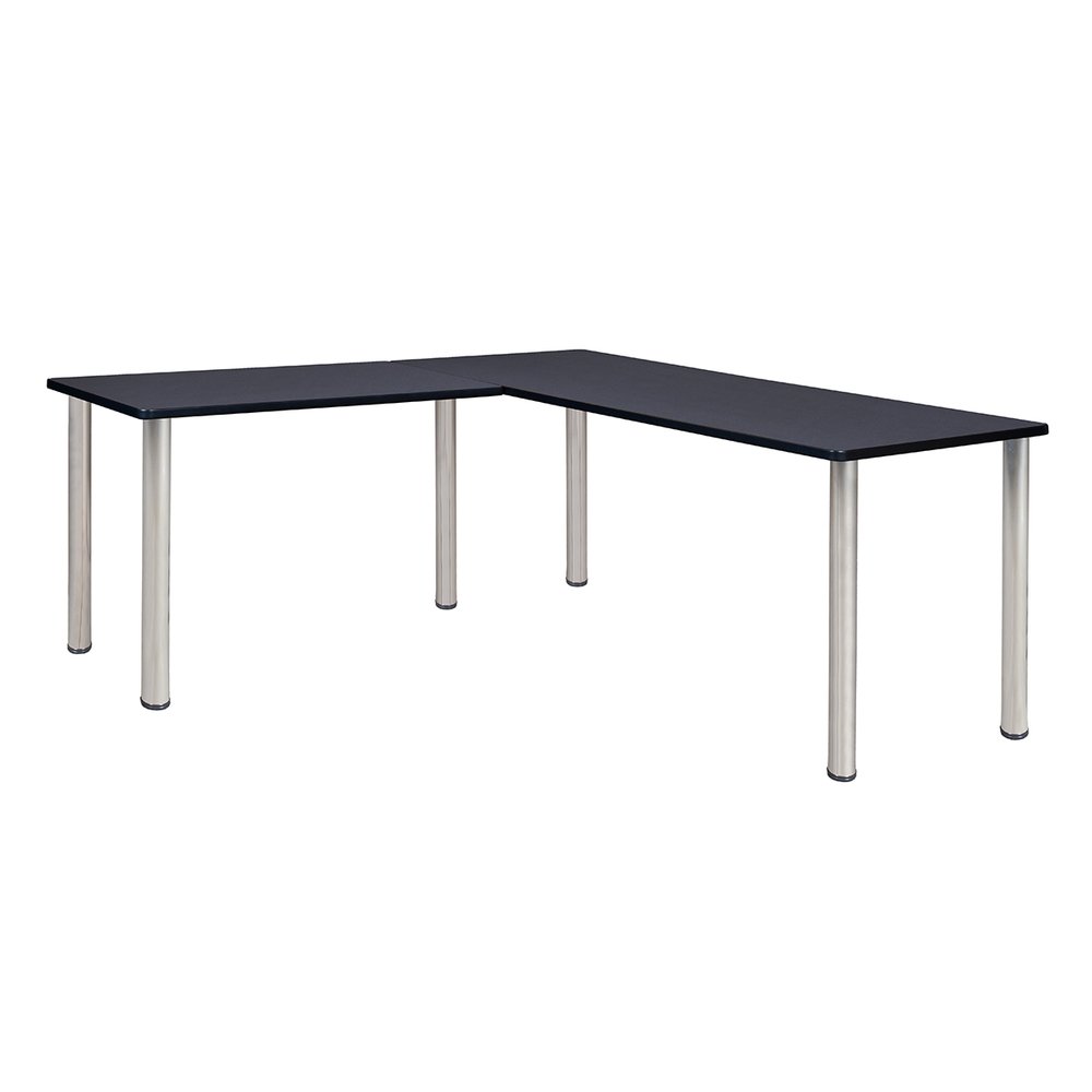 Kee 66" L-Desk with 42" Return, Grey/Chrome. Picture 1