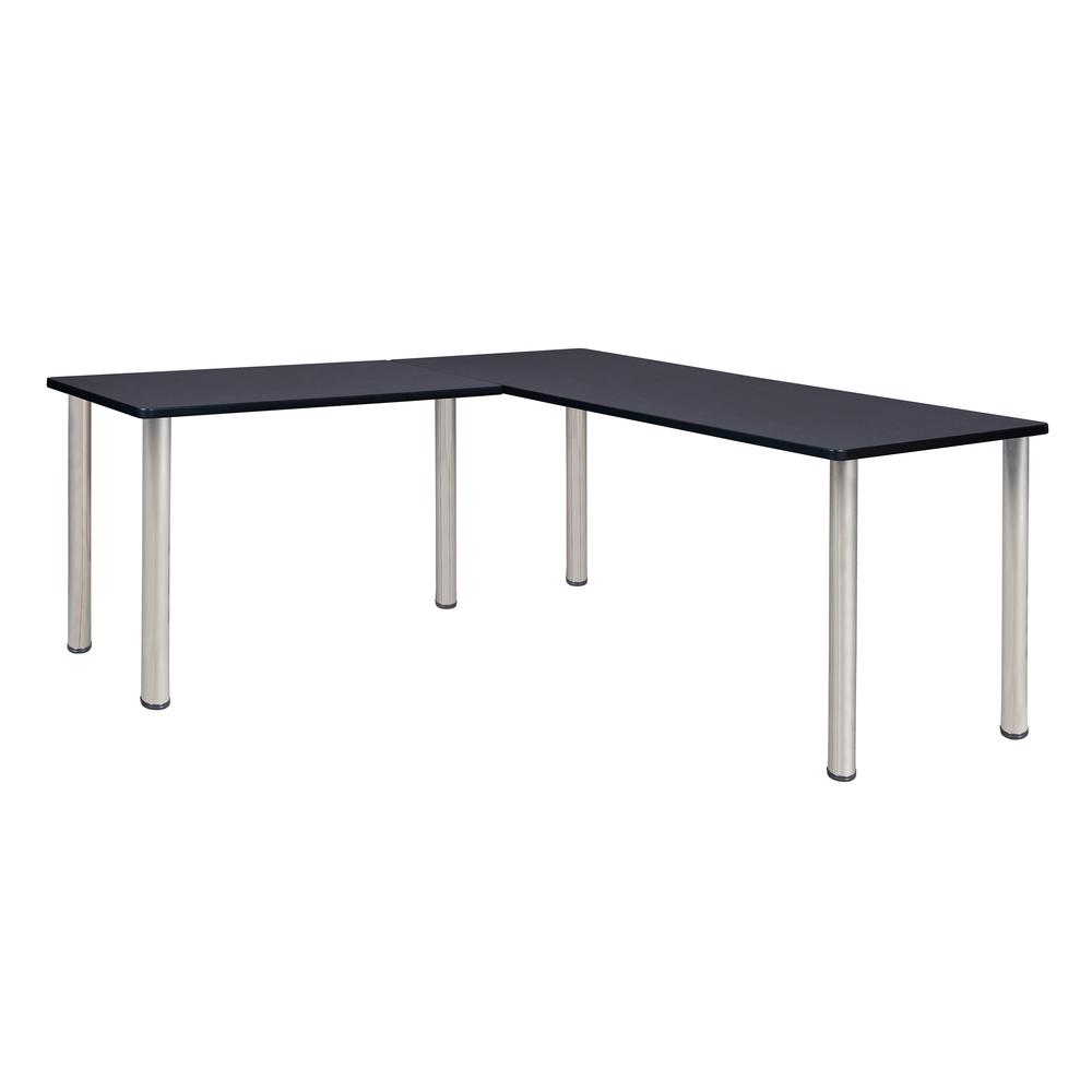 Kee 66" L-Desk with 42" Return, Grey/Chrome. Picture 1