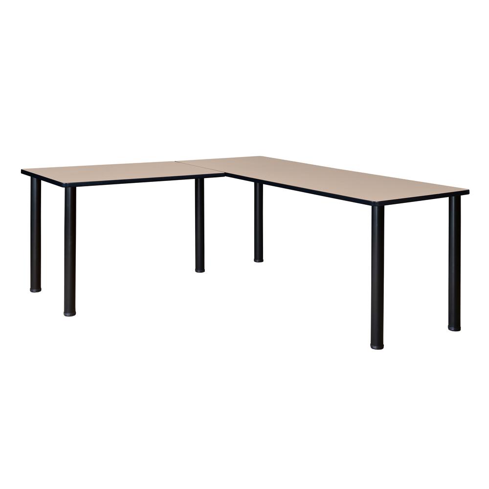 Kee 72" L-Desk with 42" Return, Beige/Black. The main picture.