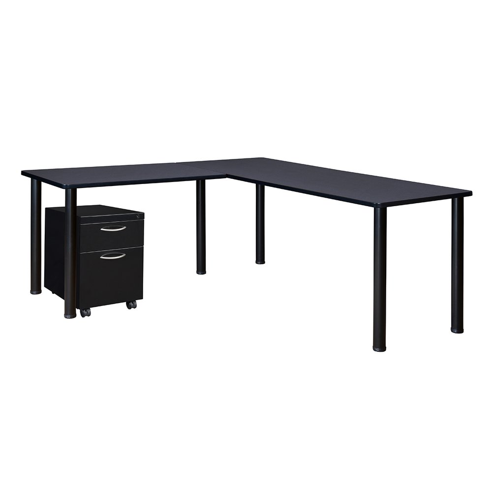 Kee 60" Single Pedestal L-Desk with 42" Return, Grey/Black. The main picture.