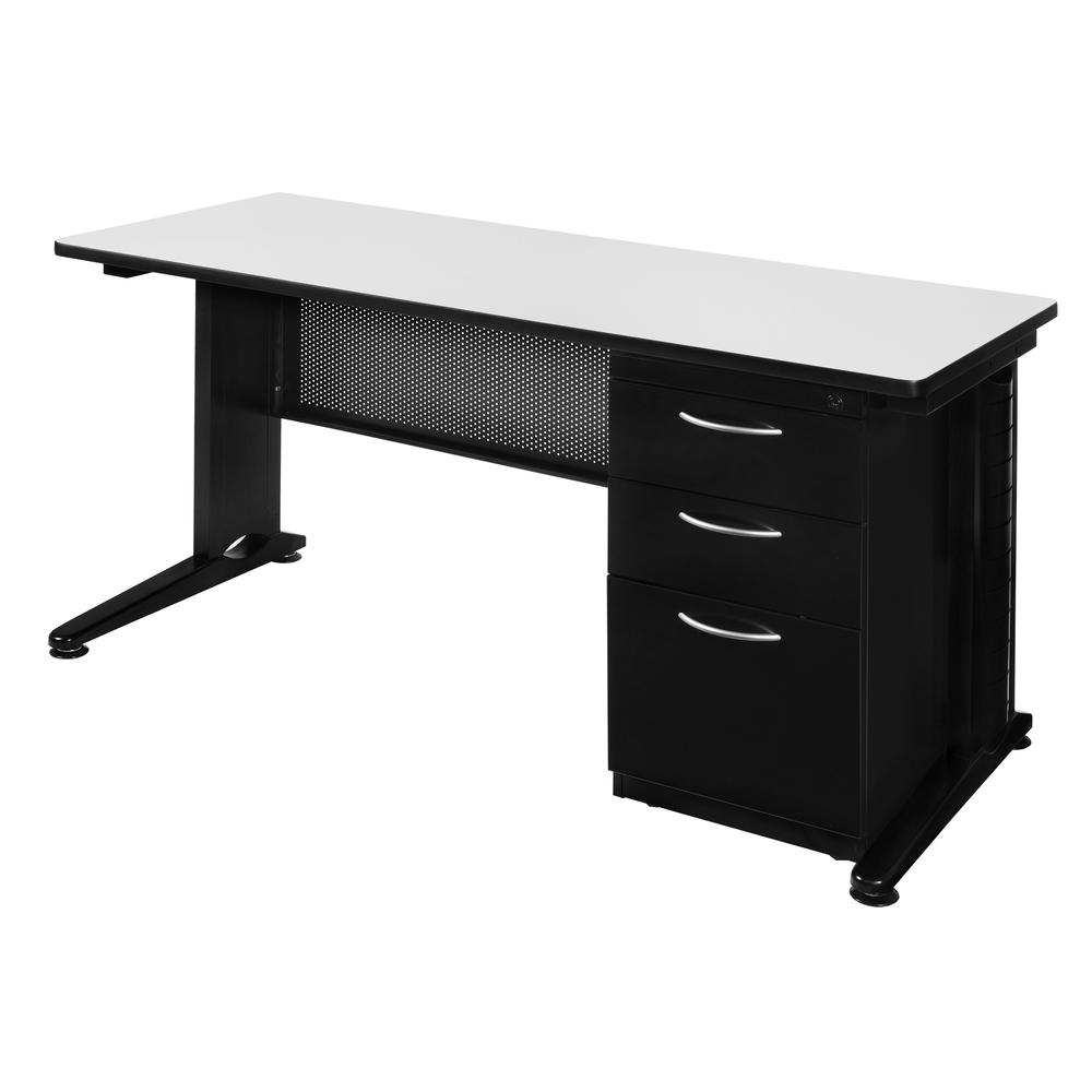 Regency Fusion 72 x 24 Teachers Desk with Single Pedestal Drawer Unit- White. Picture 1