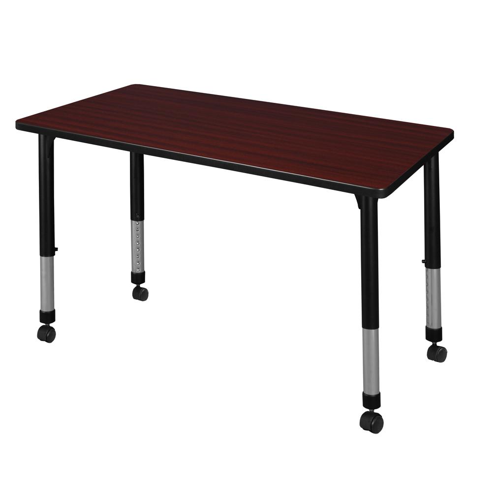 Kee 42" x 24" Height Adjustable Mobile Classroom Table - Mahogany. Picture 1