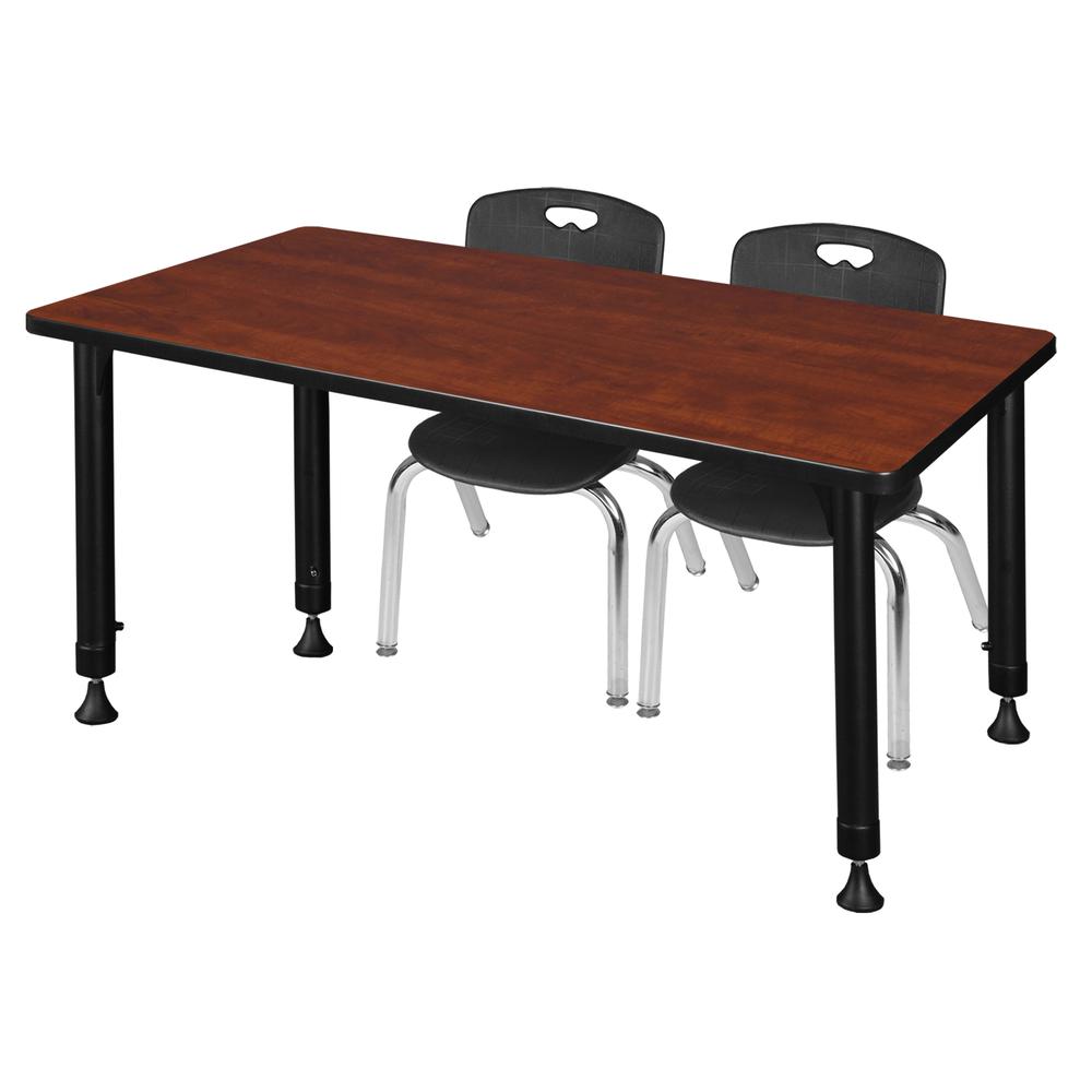 Kee 48" x 24" Height Adjustable Classroom Table - Cherry & 2 Andy 12-in Stack Chairs- Black. Picture 1