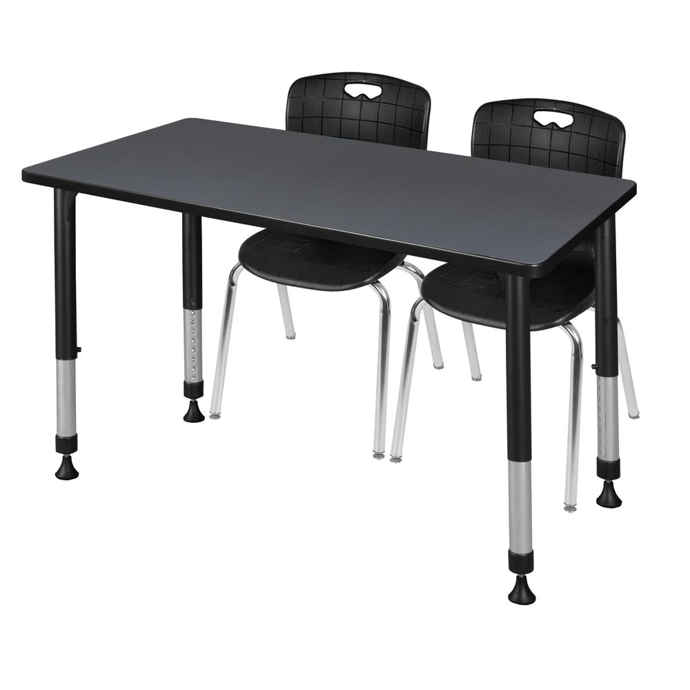 Kee 48" x 24" Height Adjustable Classroom Table - Grey & 2 Andy 18-in Stack Chairs- Black. Picture 1