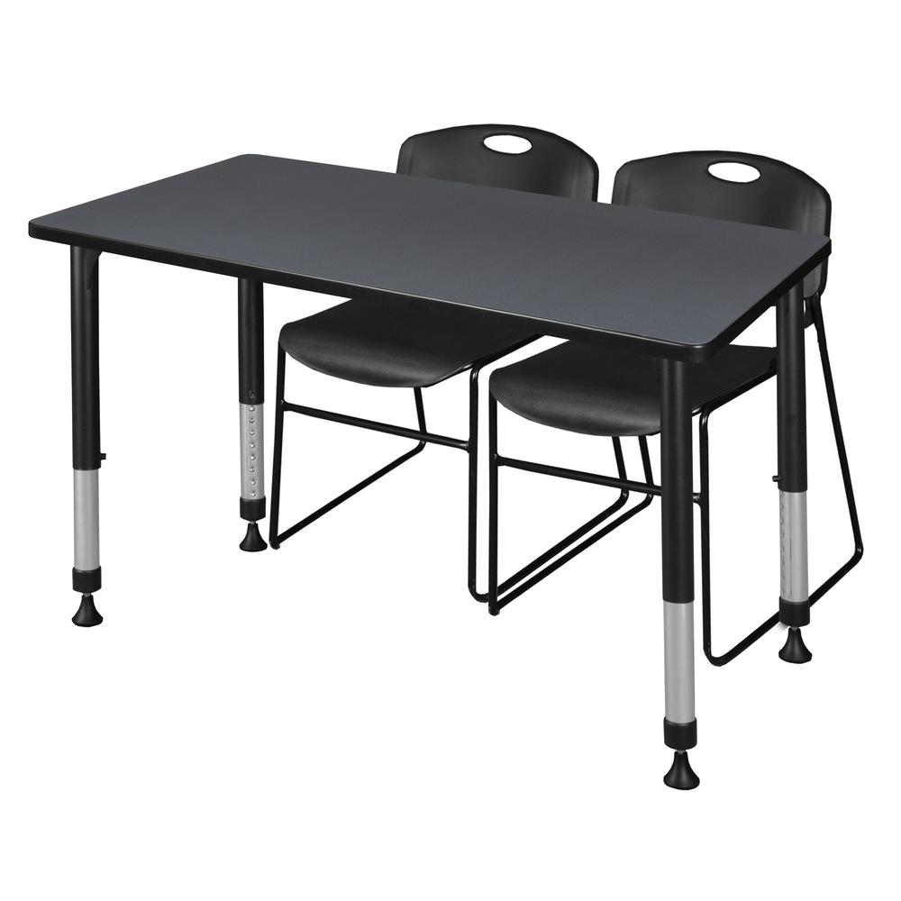 Kee 48" x 24" Height Adjustable Classroom Table - Grey & 2 Zeng Stack Chairs- Black. Picture 1