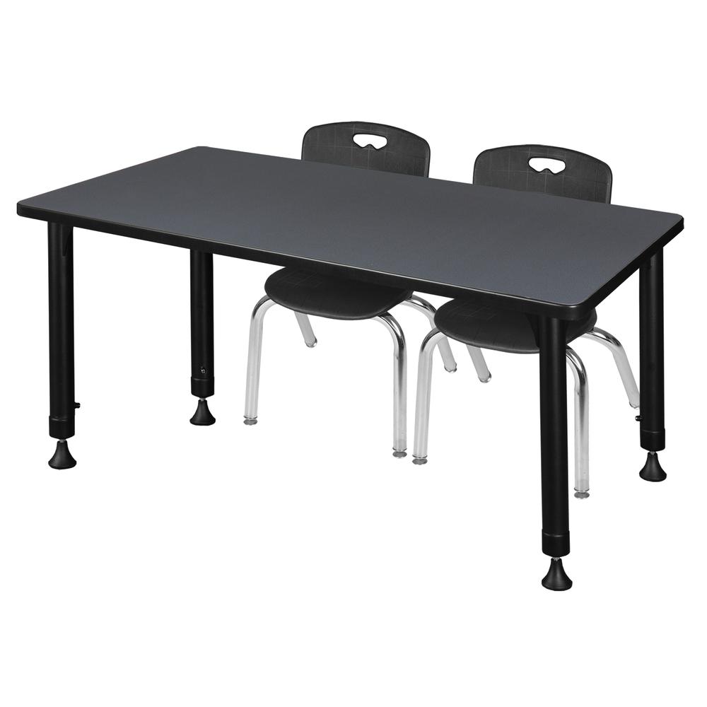 Kee 48" x 24" Height Adjustable Classroom Table - Grey & 2 Andy 12-in Stack Chairs- Black. Picture 1
