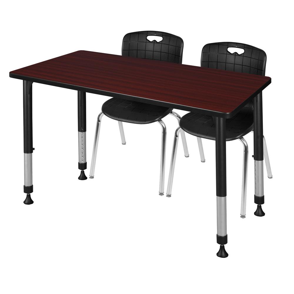 Kee 48" x 24" Height Adjustable Classroom Table - Mahogany & 2 Andy 18-in Stack Chairs- Black. Picture 1