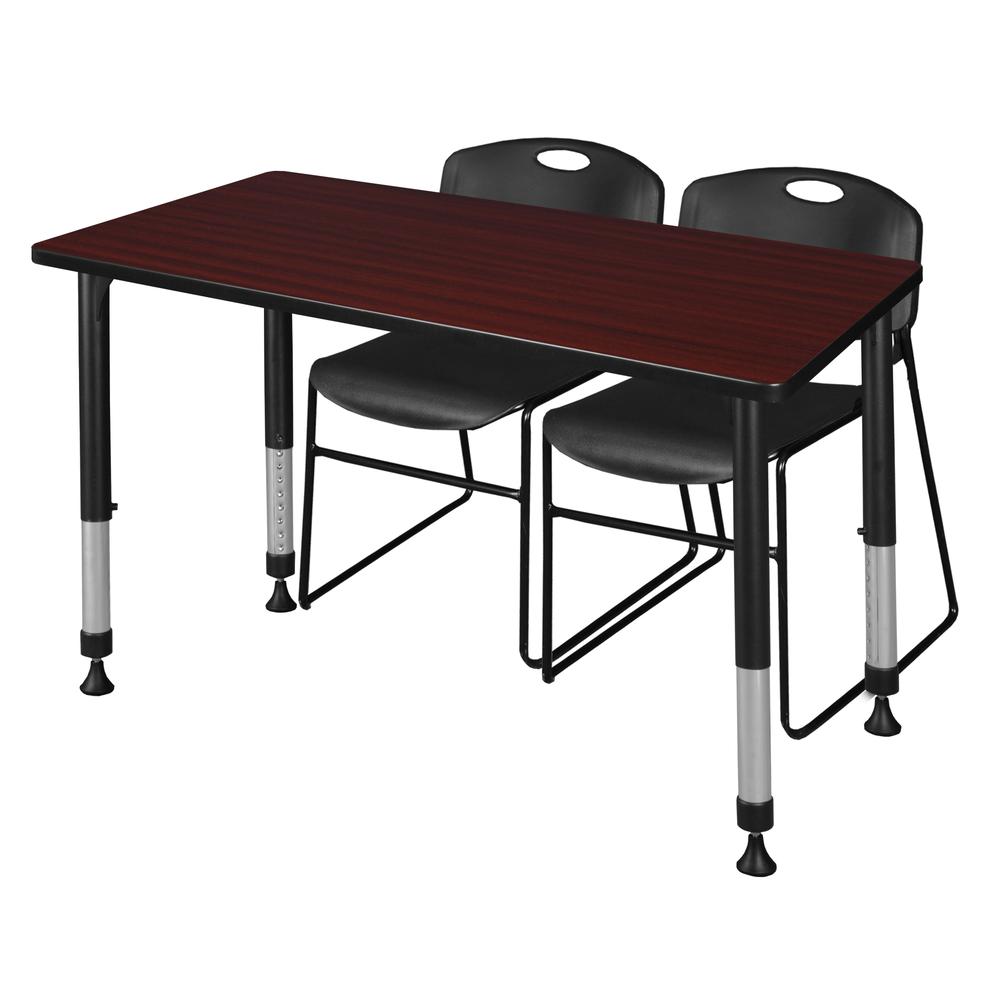Kee 48" x 24" Height Adjustable Classroom Table - Mahogany & 2 Zeng Stack Chairs- Black. Picture 1