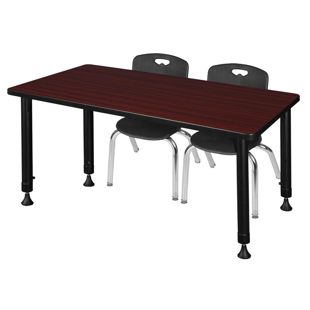 Kee 48" x 24" Height Adjustable Classroom Table - Mahogany & 2 Andy 12-in Stack Chairs- Black. Picture 1