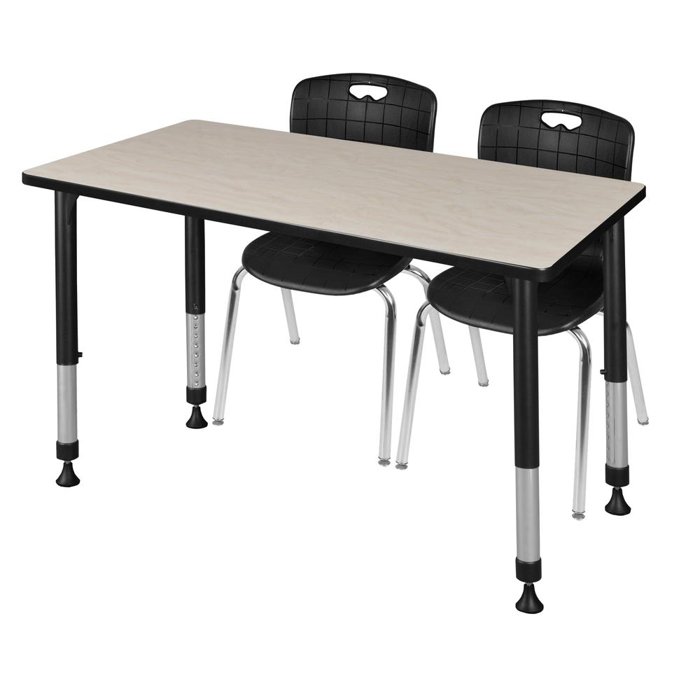 Kee 48" x 24" Height Adjustable Classroom Table - Maple & 2 Andy 18-in Stack Chairs- Black. Picture 1