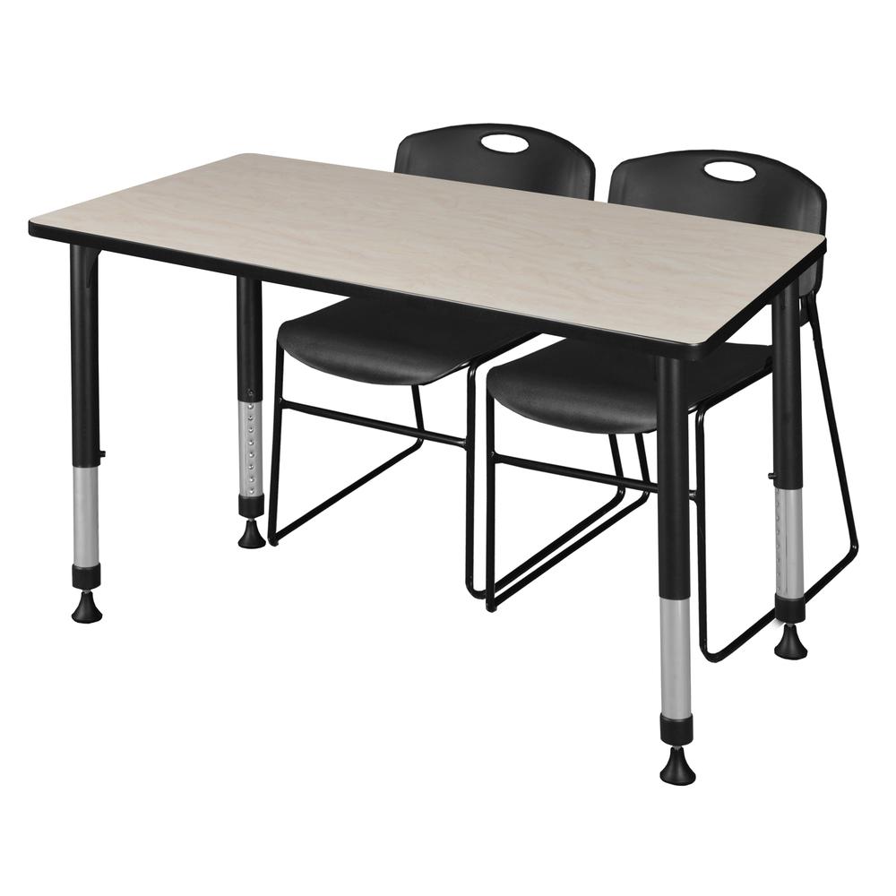 Kee 48" x 24" Height Adjustable Classroom Table - Maple & 2 Zeng Stack Chairs- Black. Picture 1