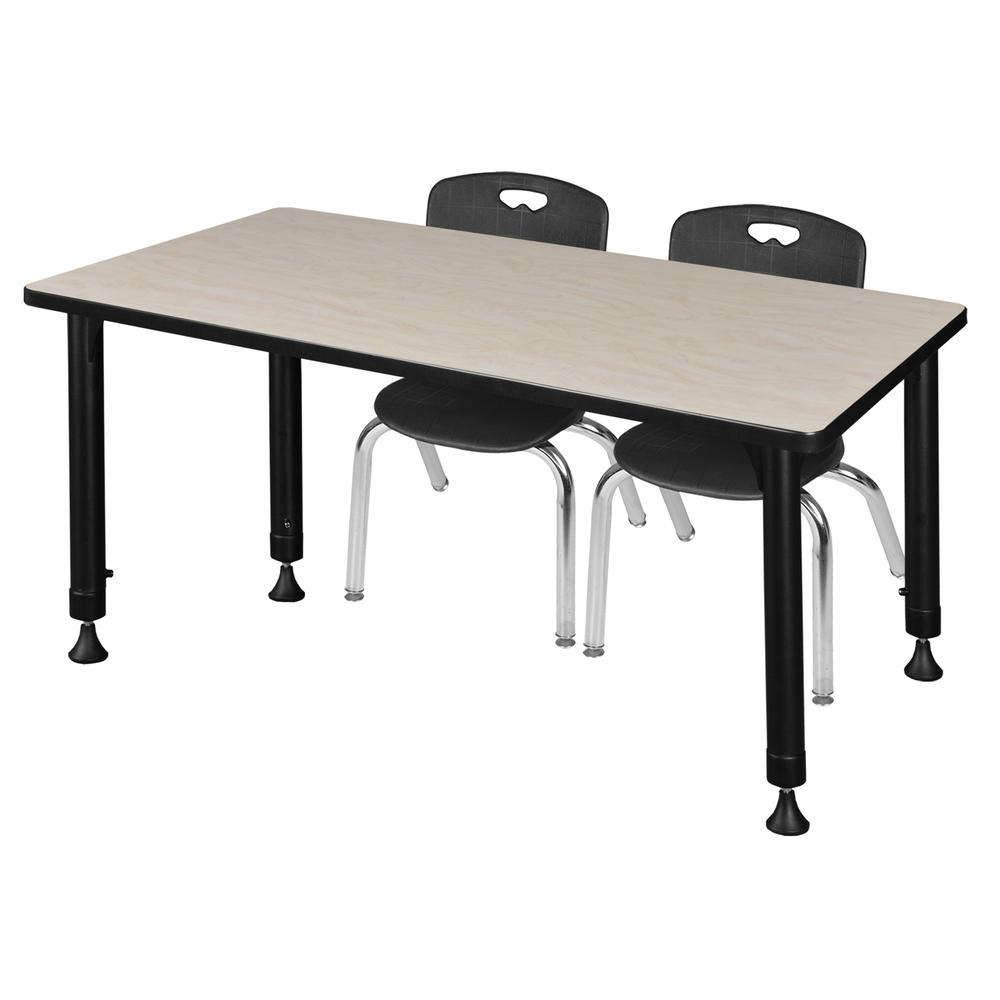 Kee 48" x 24" Height Adjustable Classroom Table - Maple & 2 Andy 12-in Stack Chairs- Black. Picture 1