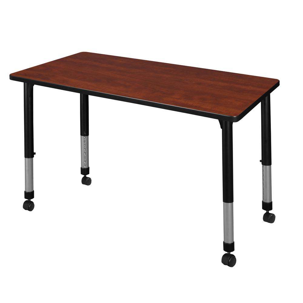 Kee 48" x 30" Height Adjustable Mobile  Classroom Table - Cherry. Picture 1