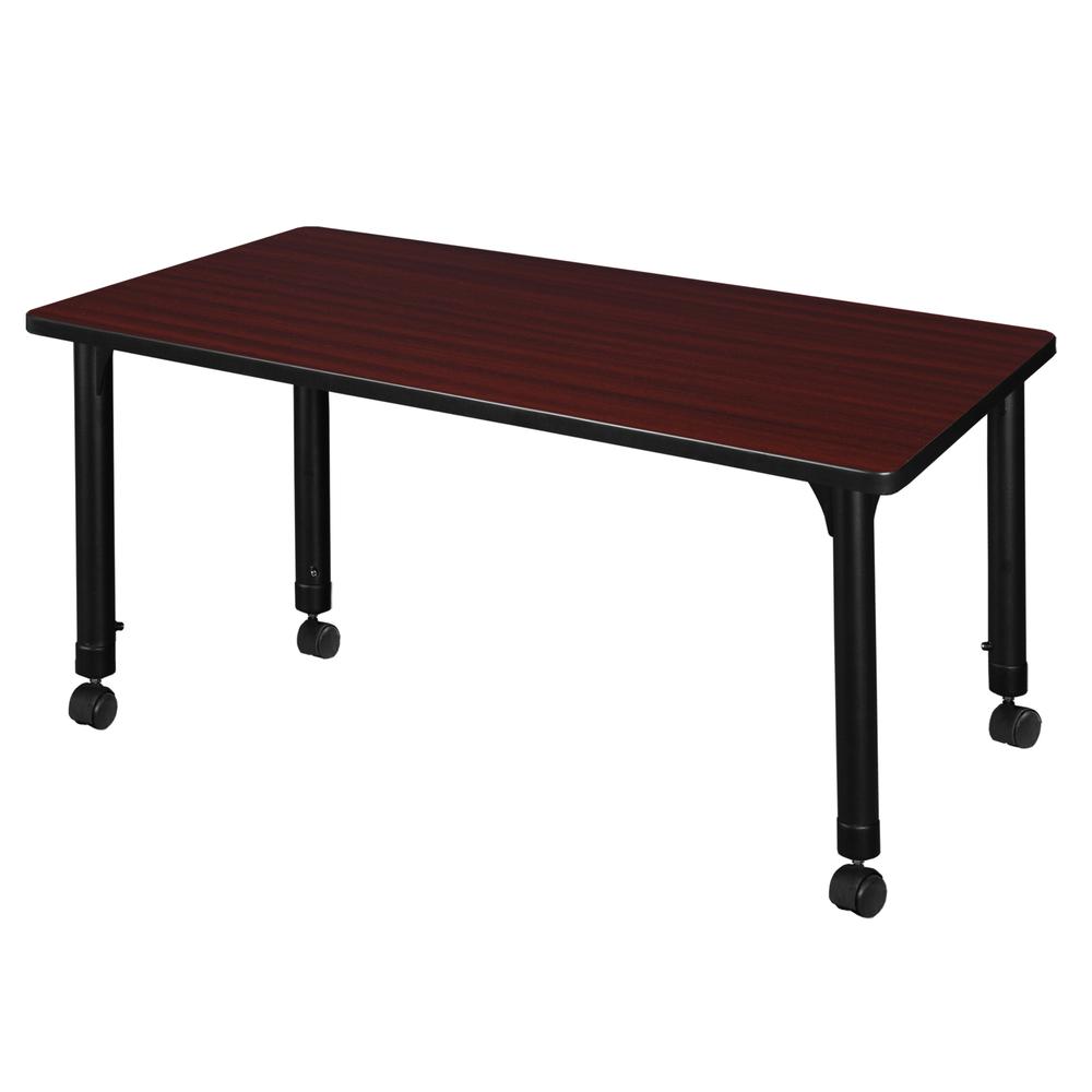 Kee 48" x 30" Height Adjustable Mobile  Classroom Table - Mahogany. Picture 2