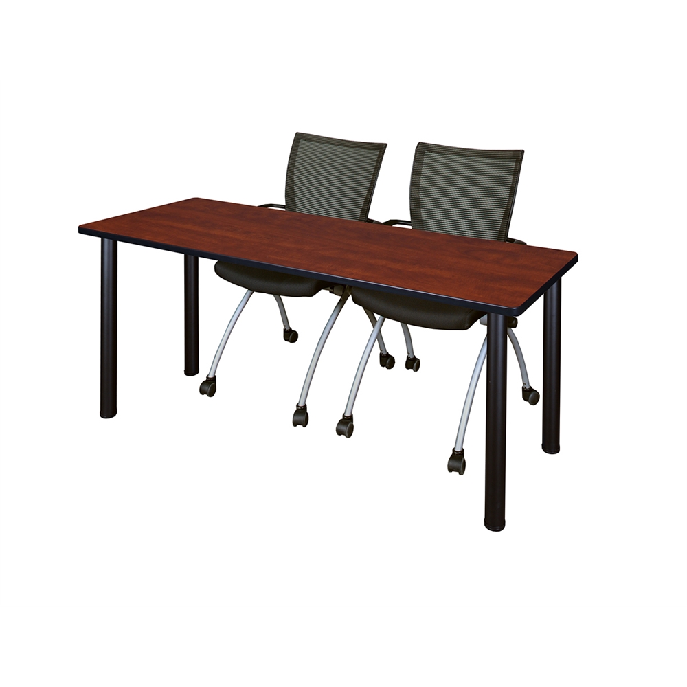 60" x 24" Kee Training Table- Cherry/ Black & 2 Apprentice Chairs- Black. Picture 1