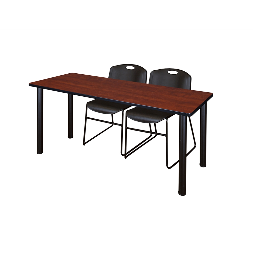 60" x 24" Kee Training Table- Cherry/ Black & 2 Zeng Stack Chairs- Black. Picture 1