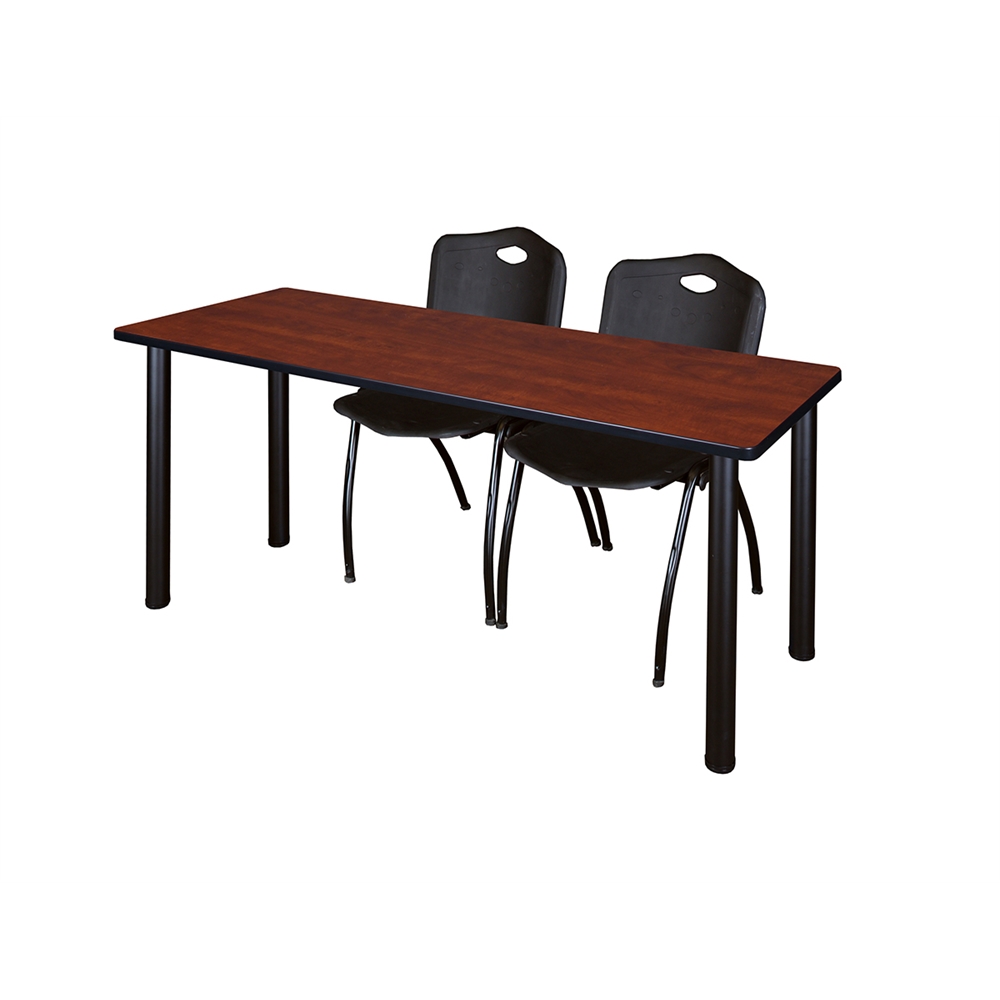 60" x 24" Kee Training Table- Cherry/ Black & 2 'M' Stack Chairs- Black. Picture 1