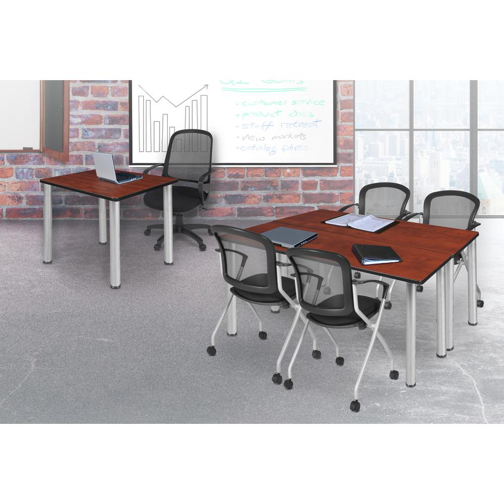 60" x 24" Kee Training Table- Cherry/Chrome and 2 Cadence Nesting Chairs. Picture 6