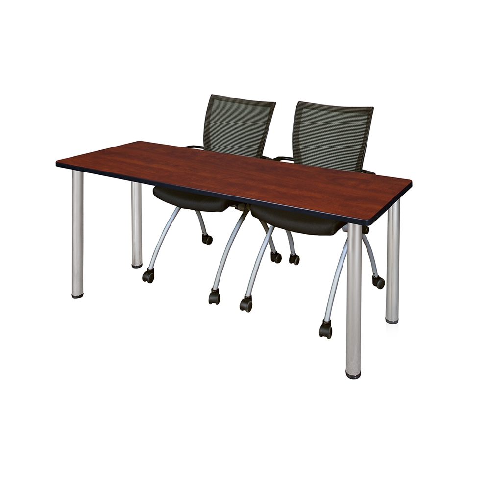 60" x 24" Kee Training Table- Cherry/ Chrome & 2 Apprentice Chairs- Black. Picture 1