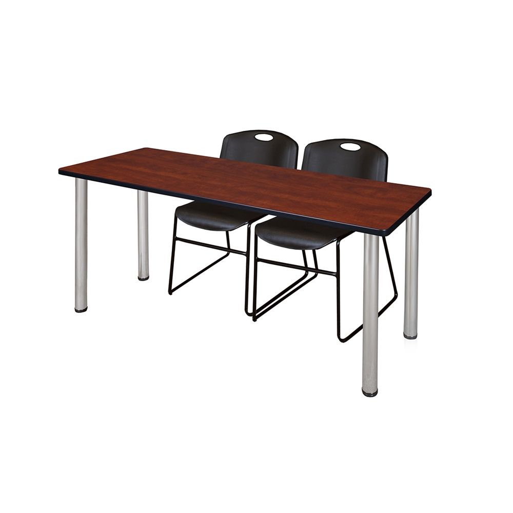 60" x 24" Kee Training Table- Cherry/ Chrome & 2 Zeng Stack Chairs- Black. Picture 1