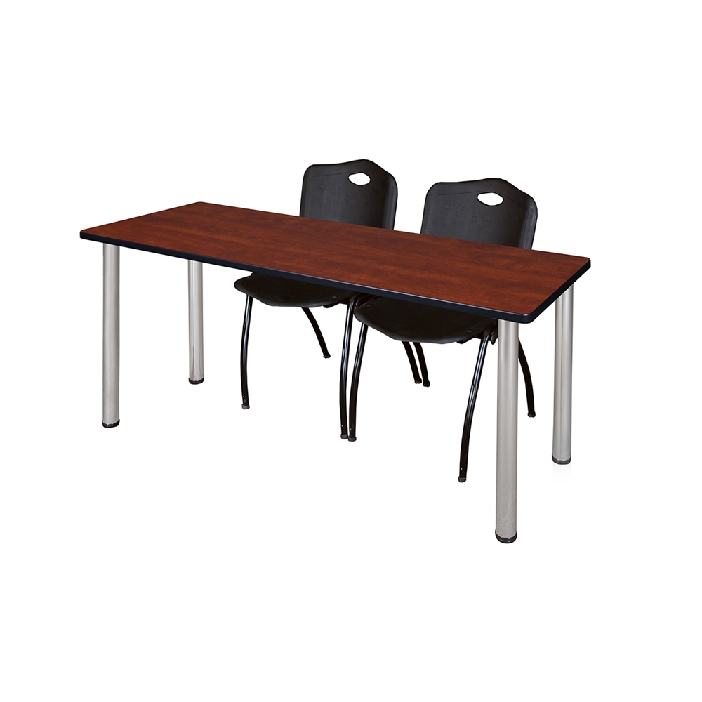 60" x 24" Kee Training Table- Cherry/ Chrome & 2 'M' Stack Chairs- Black. Picture 1