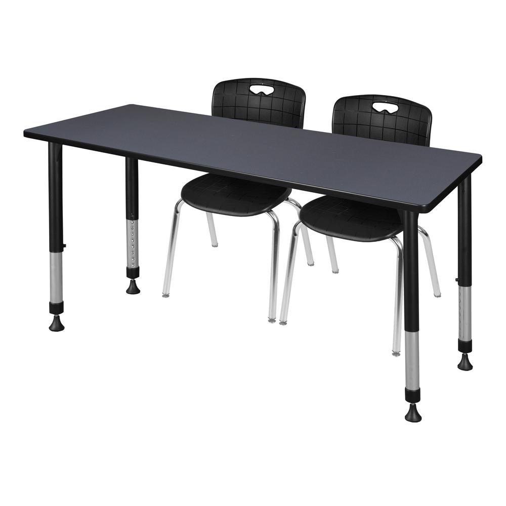 Kee 60" x 24" Height Adjustable Classroom Table - Grey & 2 Andy 18-in Stack Chairs- Black. Picture 1