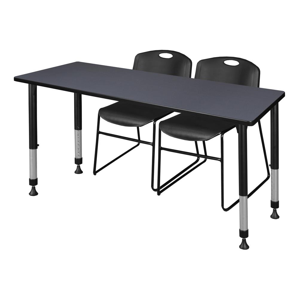 Kee 60" x 24" Height Adjustable Classroom Table - Grey & 2 Zeng Stack Chairs- Black. Picture 1