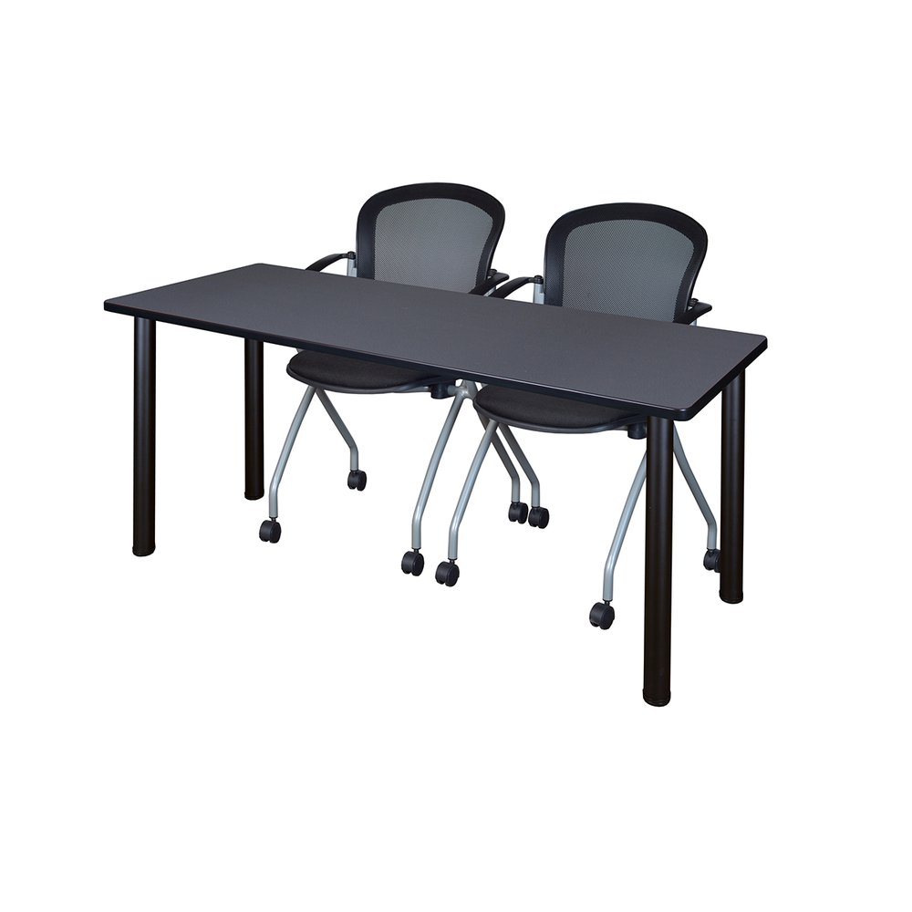 60" x 24" Kee Training Table- Grey/Black and 2 Cadence Nesting Chairs. Picture 1