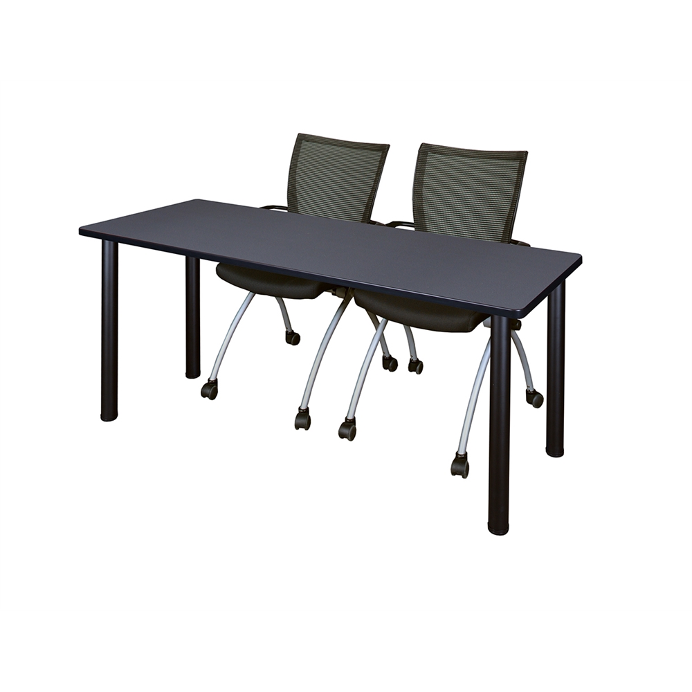 60" x 24" Kee Training Table- Grey/ Black & 2 Apprentice Chairs- Black. Picture 1