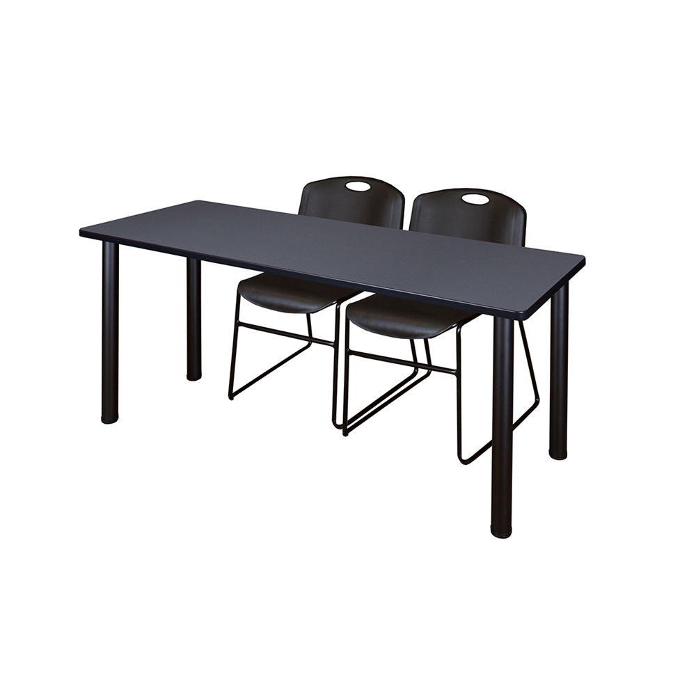 60" x 24" Kee Training Table- Grey/ Black & 2 Zeng Stack Chairs- Black. Picture 1
