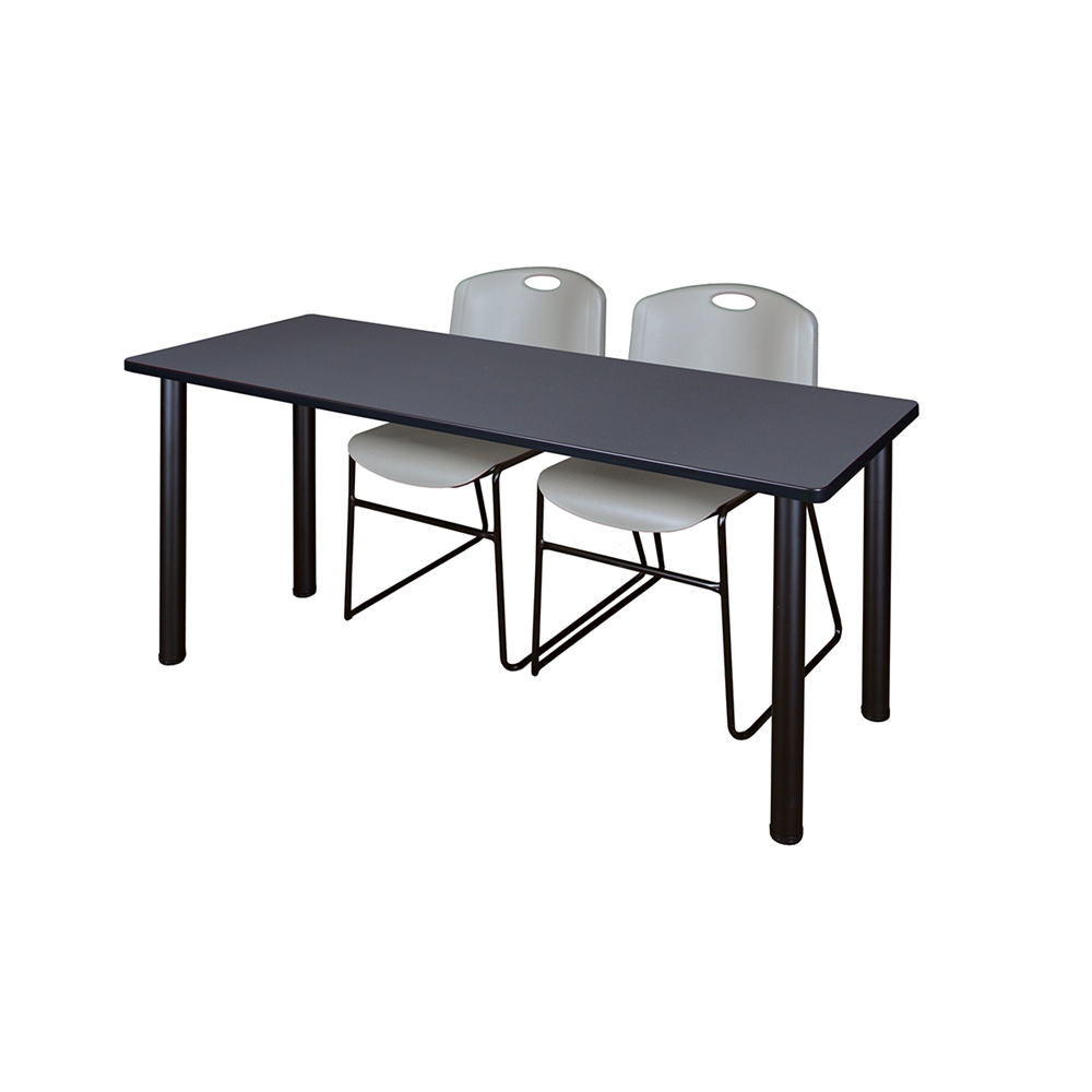 60" x 24" Kee Training Table- Grey/ Black & 2 Zeng Stack Chairs- Grey. Picture 1