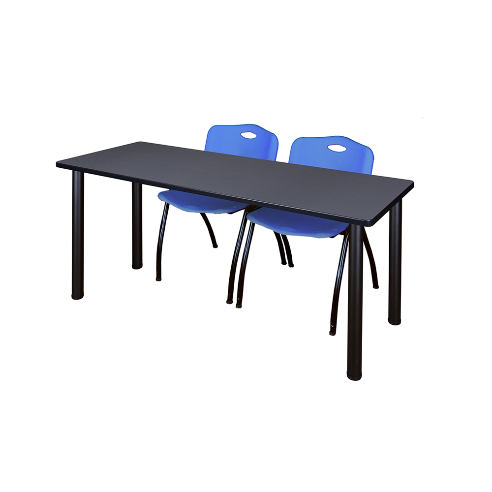 60" x 24" Kee Training Table- Grey/ Black & 2 'M' Stack Chairs- Blue. Picture 1