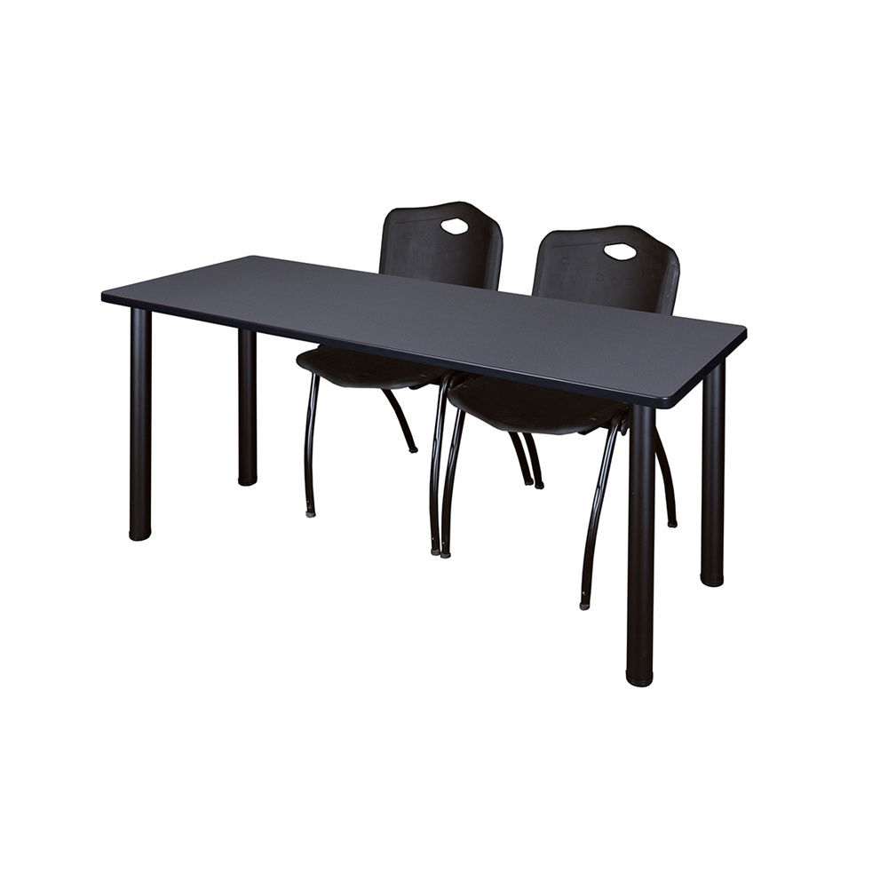 60" x 24" Kee Training Table- Grey/ Black & 2 'M' Stack Chairs- Black. Picture 1