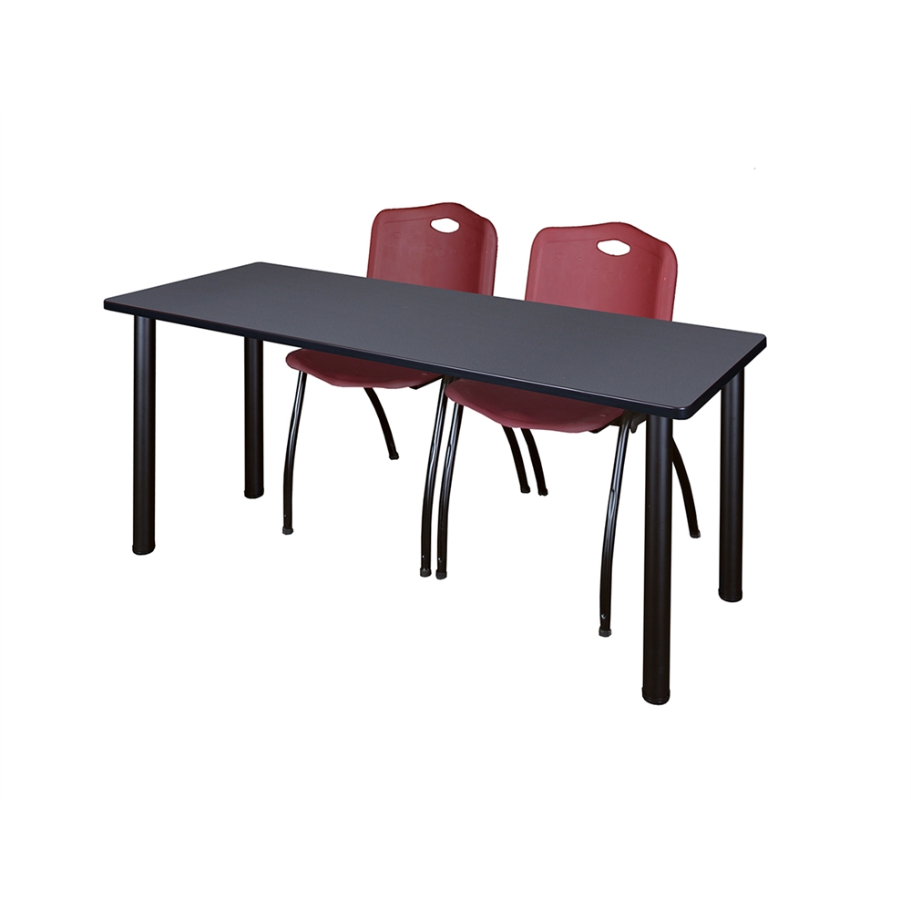 60" x 24" Kee Training Table- Grey/ Black & 2 'M' Stack Chairs- Burgundy. Picture 1